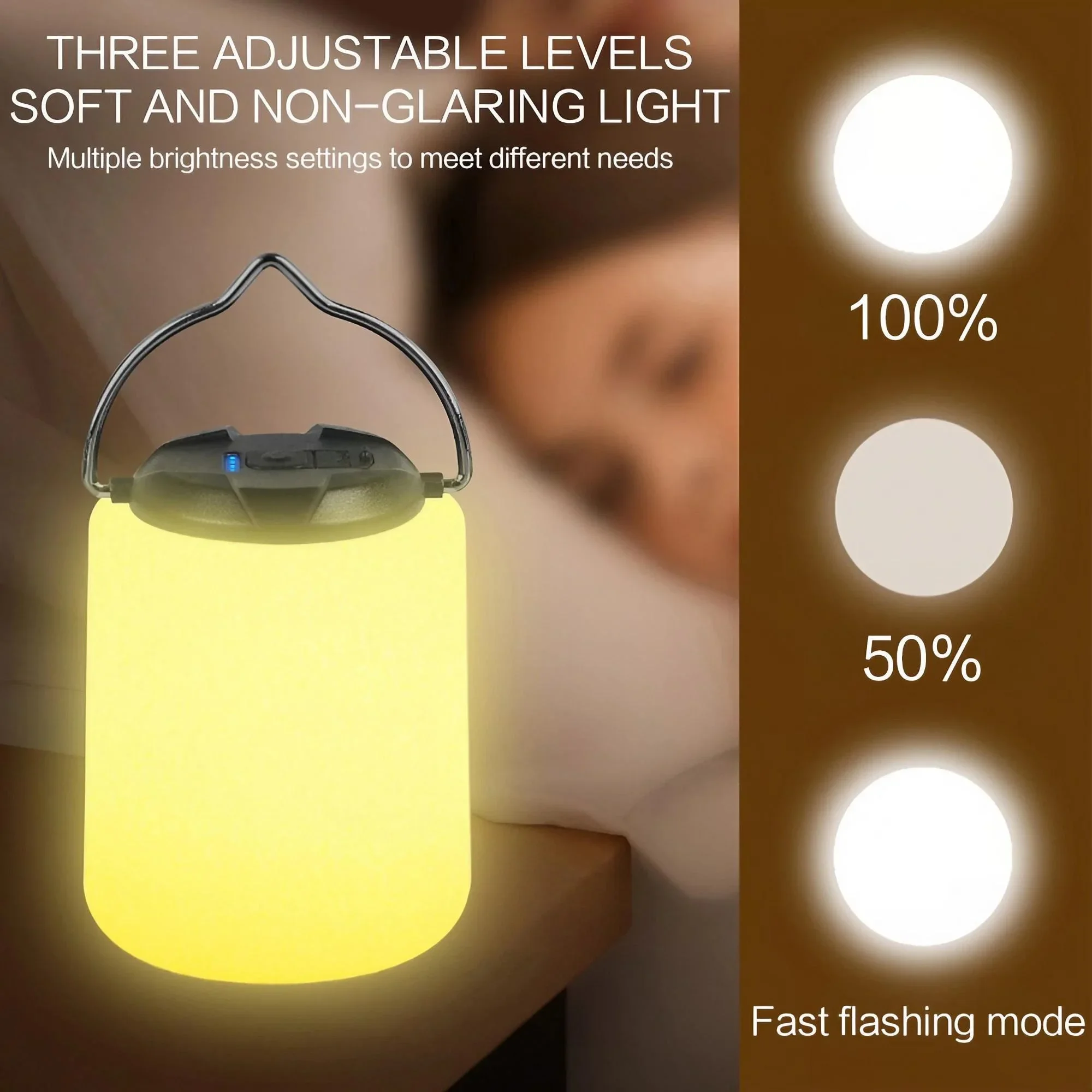 Power Outage Light - 3-staps helderheidsregeling, USB-oplaadbaar LED-kampeerlampje voor buiten,